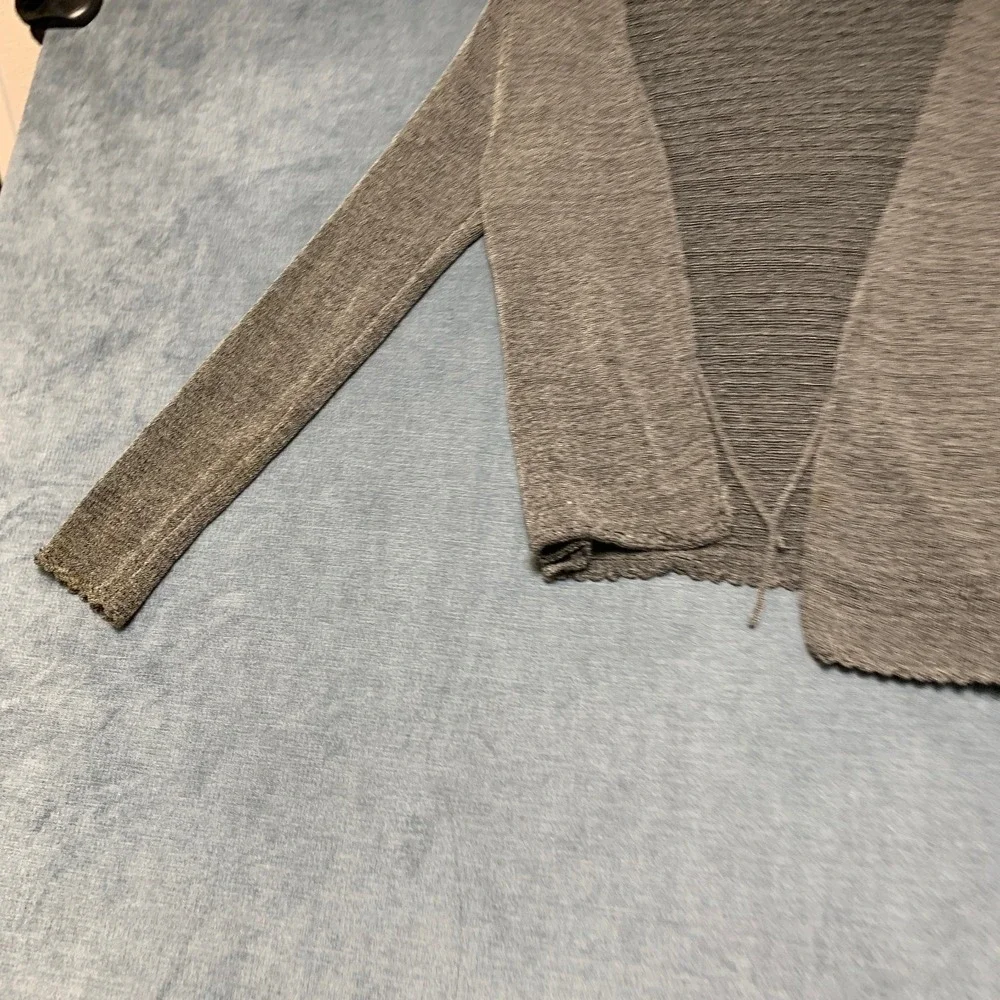 CDC Cardigan Sweater Womens L Heather Gray Metallic Knit Scalloped Hem Tie Front